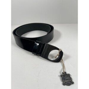 RARE 90s Diesel Size 90 US34-36 W Black Patent Leather Antique Silver Italy NWOT